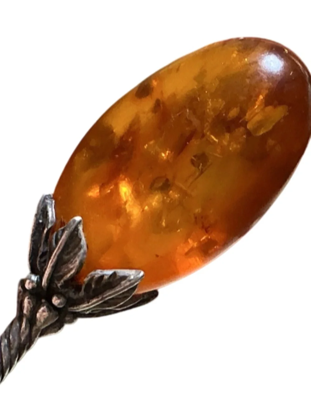 Vintage Genuine Amber Sterling Silver Drop Dangle Earrings 1.75